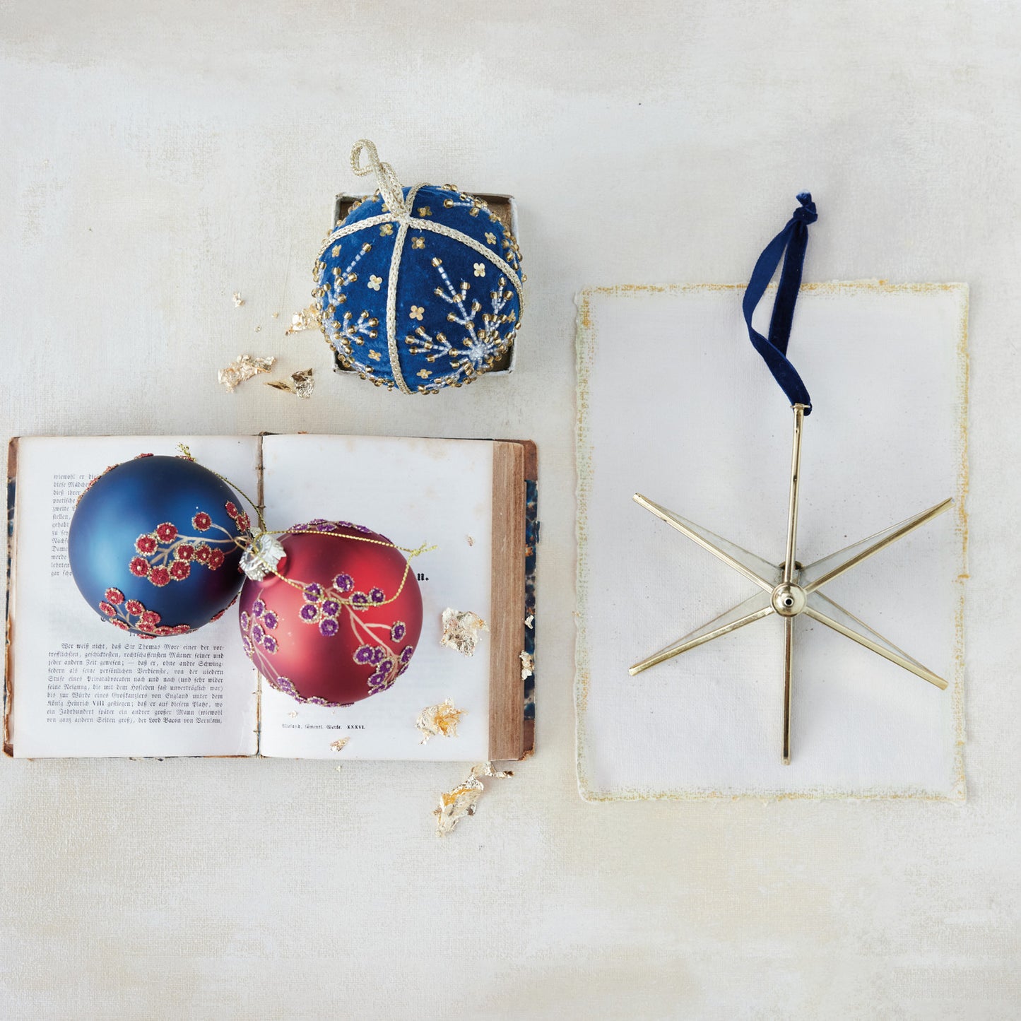 Ornament - Botanical Glass Ball - 3in - Red or Blue - Findlay Rowe Designs