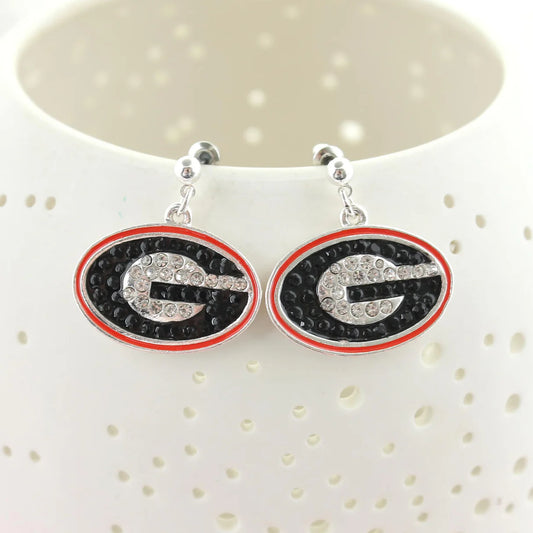 Earring -  Crystal UGA G Logo - Silver - Findlay Rowe Designs