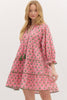 Dress - Pink Tiered Print - Scallop Trim Inset - Findlay Rowe Designs