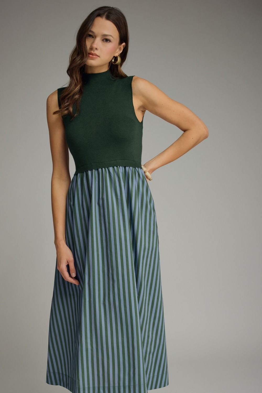 Entro - Dress - Midi Sleeveless Mock - Hunter Green Stripe - Findlay Rowe Designs