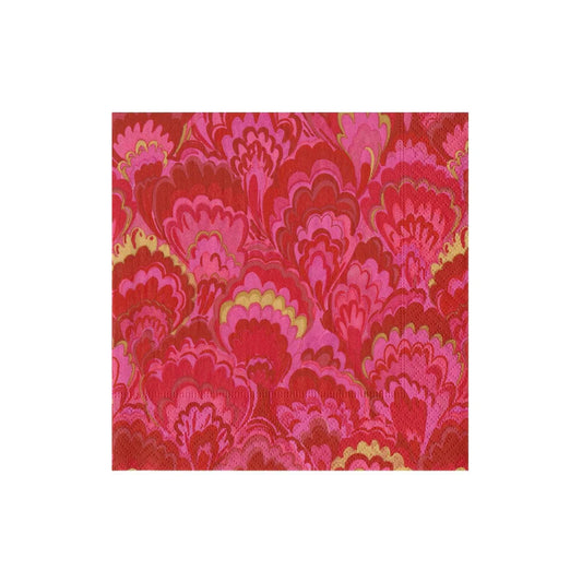 Caspari - Cocktail Napkins - Marbled Ceramica Red & Fuchsia