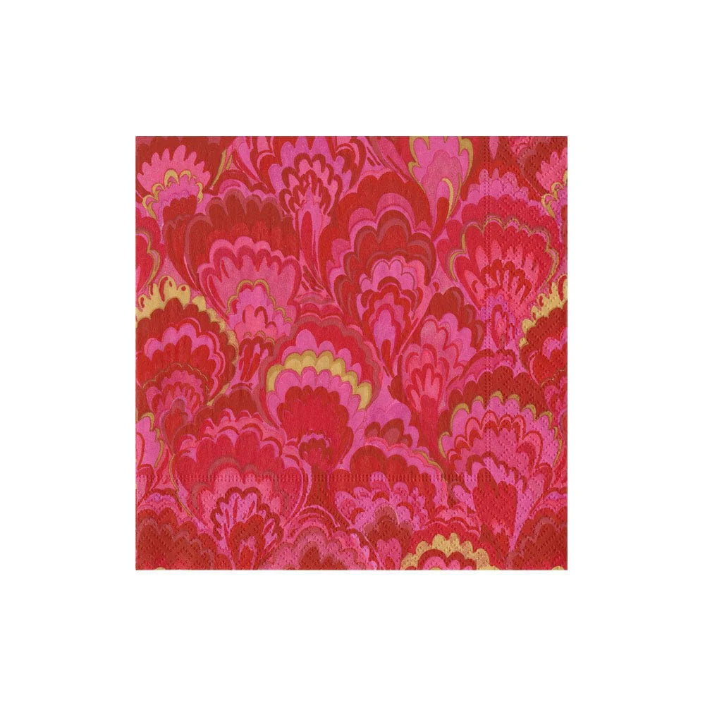 Caspari - Cocktail Napkins - Marbled Ceramica Red & Fuchsia