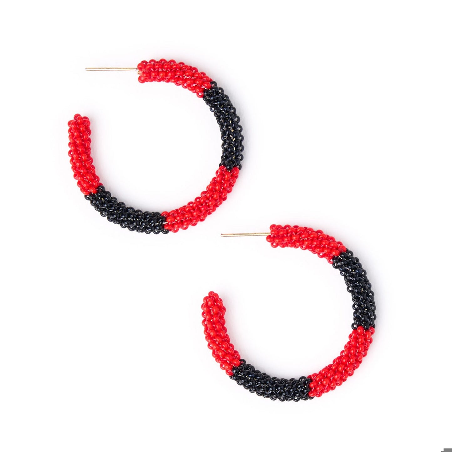Ink & Alloy - Earrings - Hoop Gameday Seed Bead Red Black Colorblock - Findlay Rowe Designs