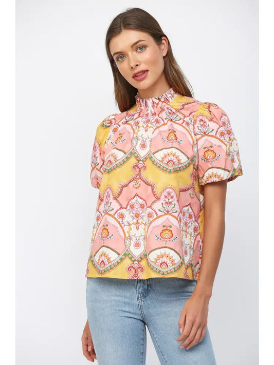 Fate - Top - High Neck Ruffle - Peach Floral - Findlay Rowe Designs