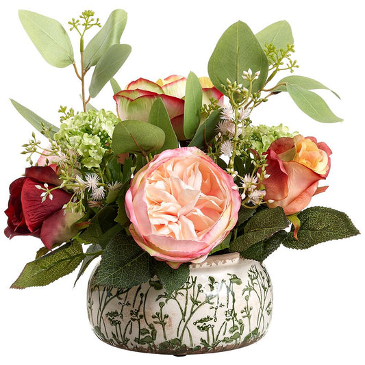 Ceramic Vase 12in - Mixed Rose and Eucalyptus - Findlay Rowe Designs