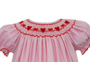 Pink Gingham Bishop Dress with smocked Red Hearts - Findlay Rowe Designs