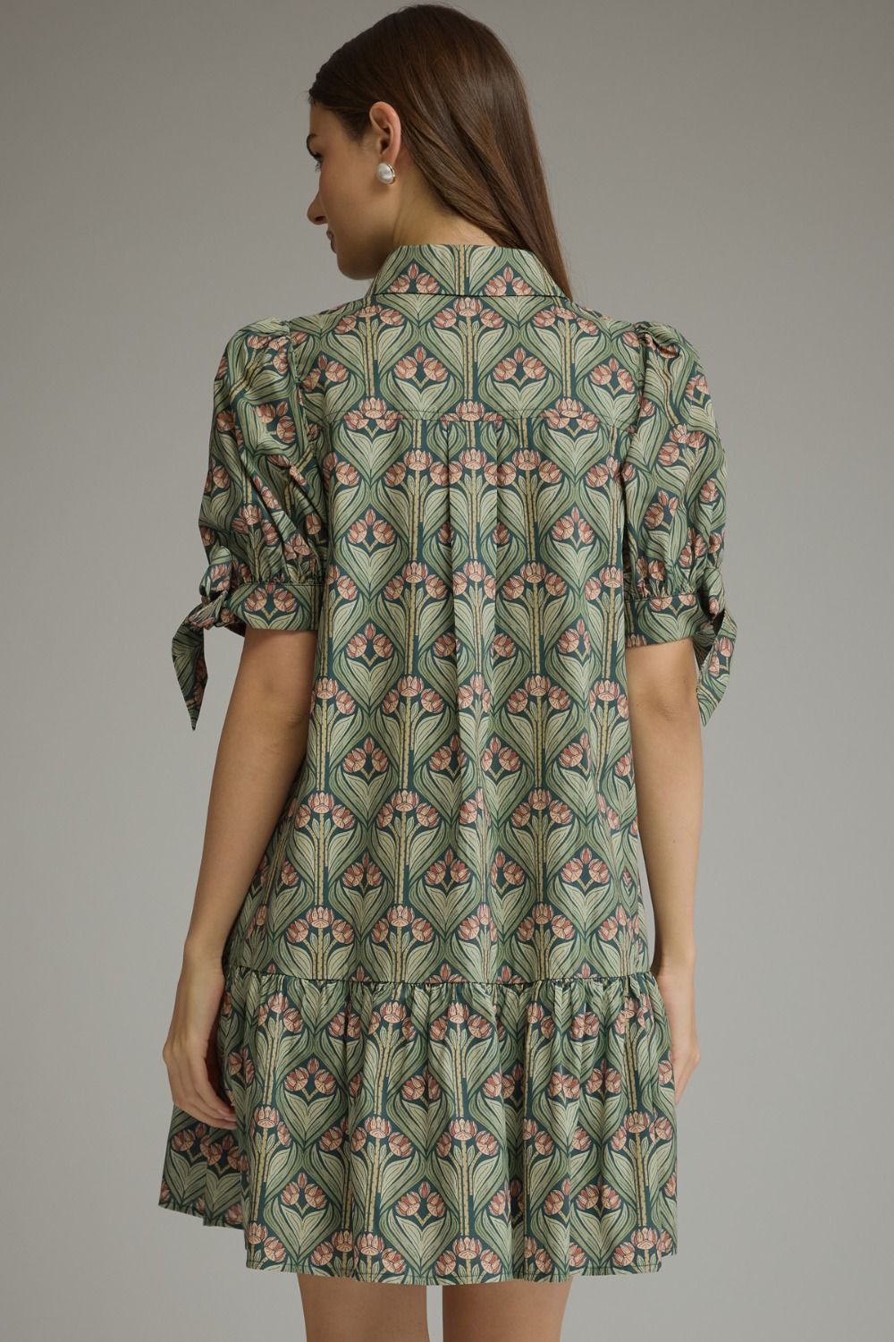 Entro - Dress - Mini 3/4 Tie Detail Sleeve - Ruffle Hem - Hunter Green - Findlay Rowe Designs