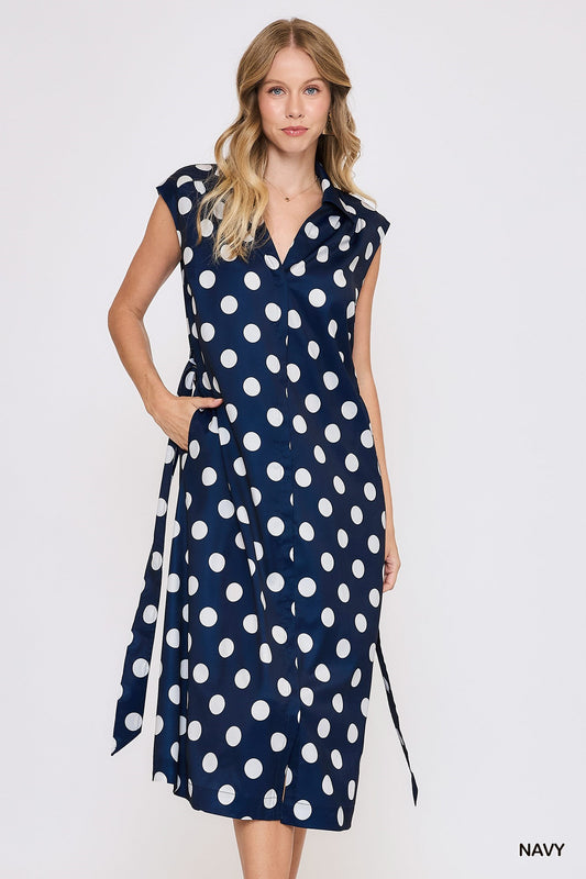 Dress - Polkadot Button Down - Navy - Findlay Rowe Designs
