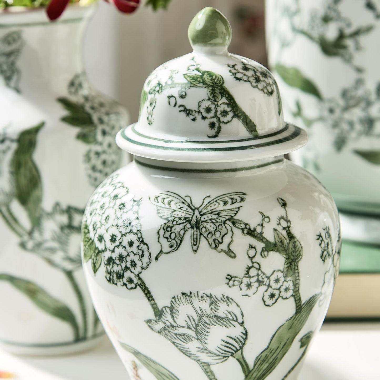 Ginger Jar - Primrose and Lotus Chinoiserie  - Green - Findlay Rowe Designs