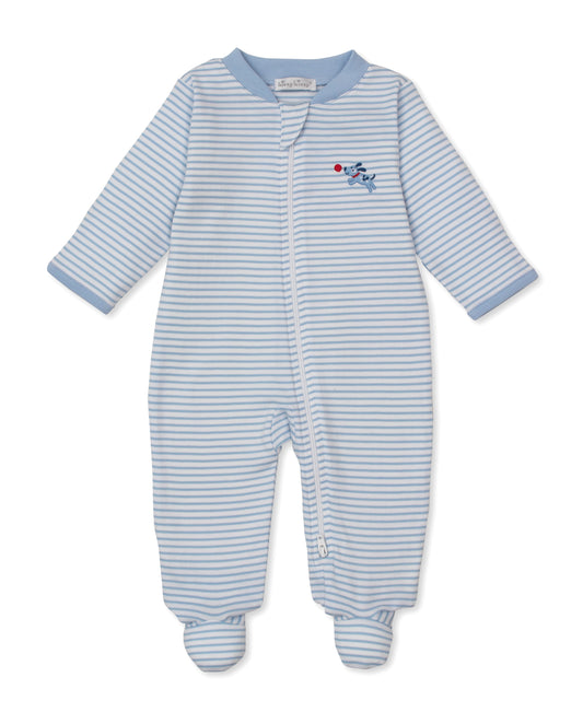 Kissy Kissy - Zip Footie - Puppy Patch - Striped Blue - Findlay Rowe Designs