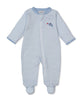 Kissy Kissy - Zip Footie - Puppy Patch - Striped Blue - Findlay Rowe Designs