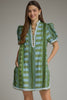 Entro - Dress - Mini V-neck Puff Sleeve - Olive Blue - Findlay Rowe Designs