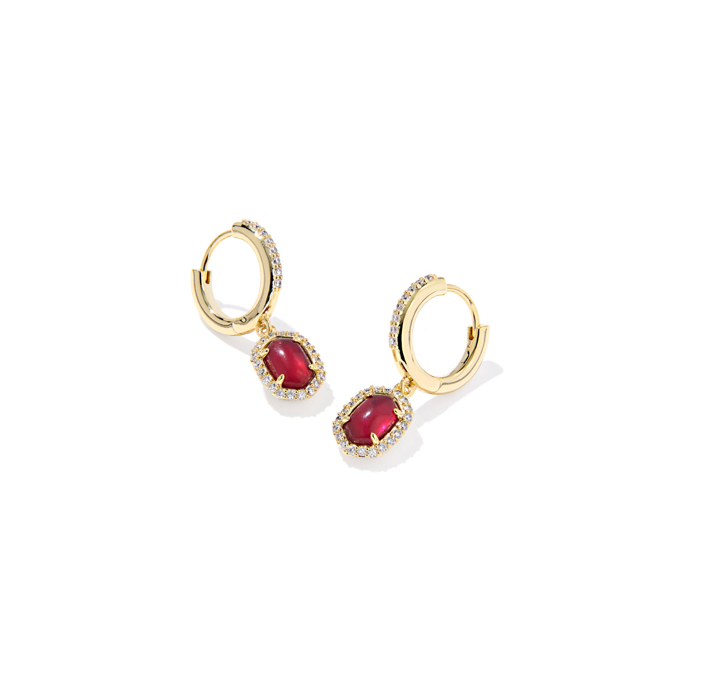 Kendra Scott - Earrings - Daphne Crystal Frame Huggie - Gold Dark Burgundy Illusion
