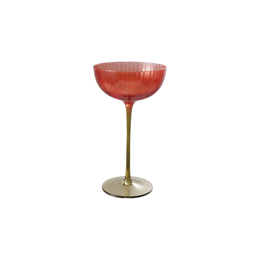 Coupe Glass - 10 oz. Ribbed Stemmed - Red & Olive Green - Findlay Rowe Designs