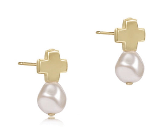 Enewton - Signature Cross Gold Stud - Pearl - Findlay Rowe Designs