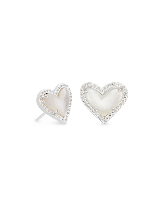 Kendra Scott- Ari Heart Silver Stud Earrings in Ivory Mother-of-Pearl - Findlay Rowe Designs