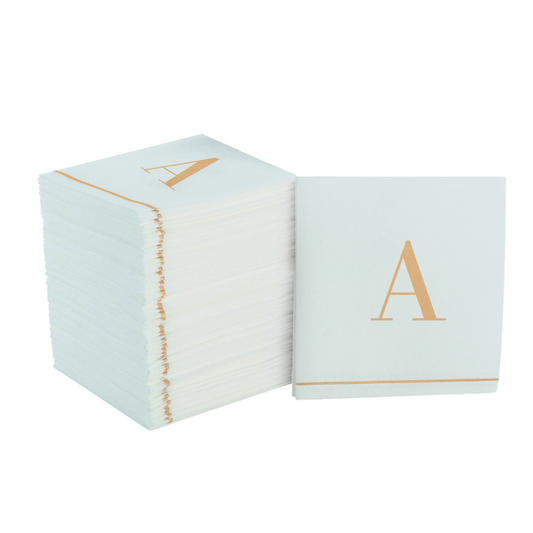 Luxe Party - Cocktail Napkins - White Gold Monogram