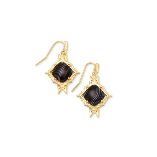 Kendra Scott- Cass Gold Drop Earrings in Black Banded Agate Kendra Scott