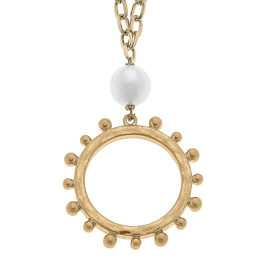 Melanie Long Studded Metal Circle Necklace in Worn Gold - Findlay Rowe Designs