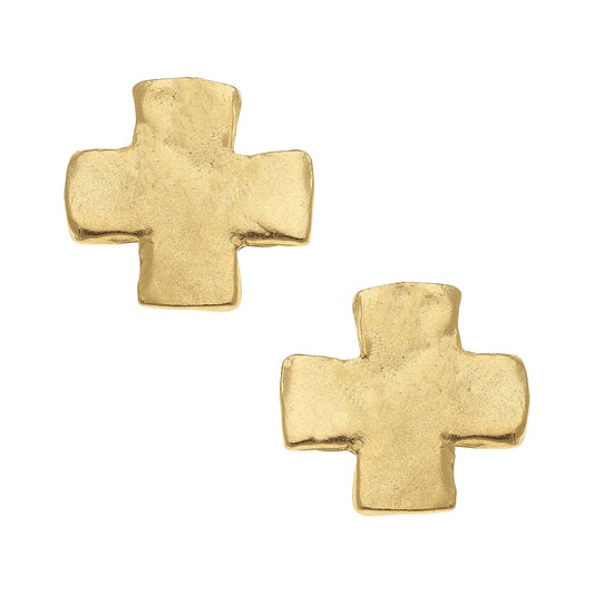 Susan Shaw - Earring - Square Cross Studs - Gold - Findlay Rowe Designs