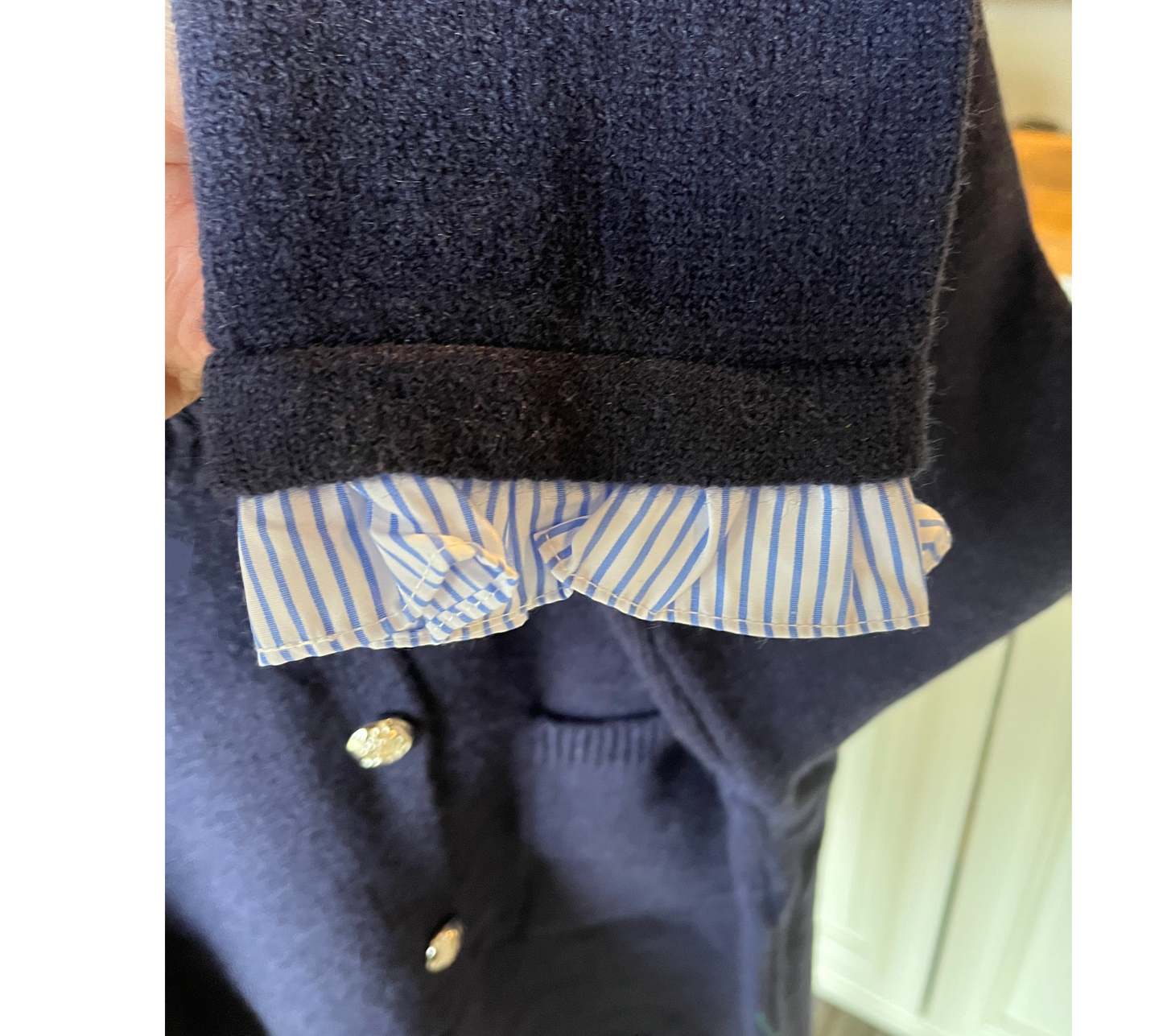 Sweater - Navy Cardigan Ruffle Neck - Findlay Rowe Designs