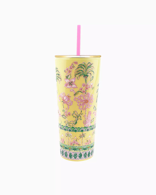 Lilly Pulitzer -Tumbler with Straw in Finch Yellow Tropical Oasis