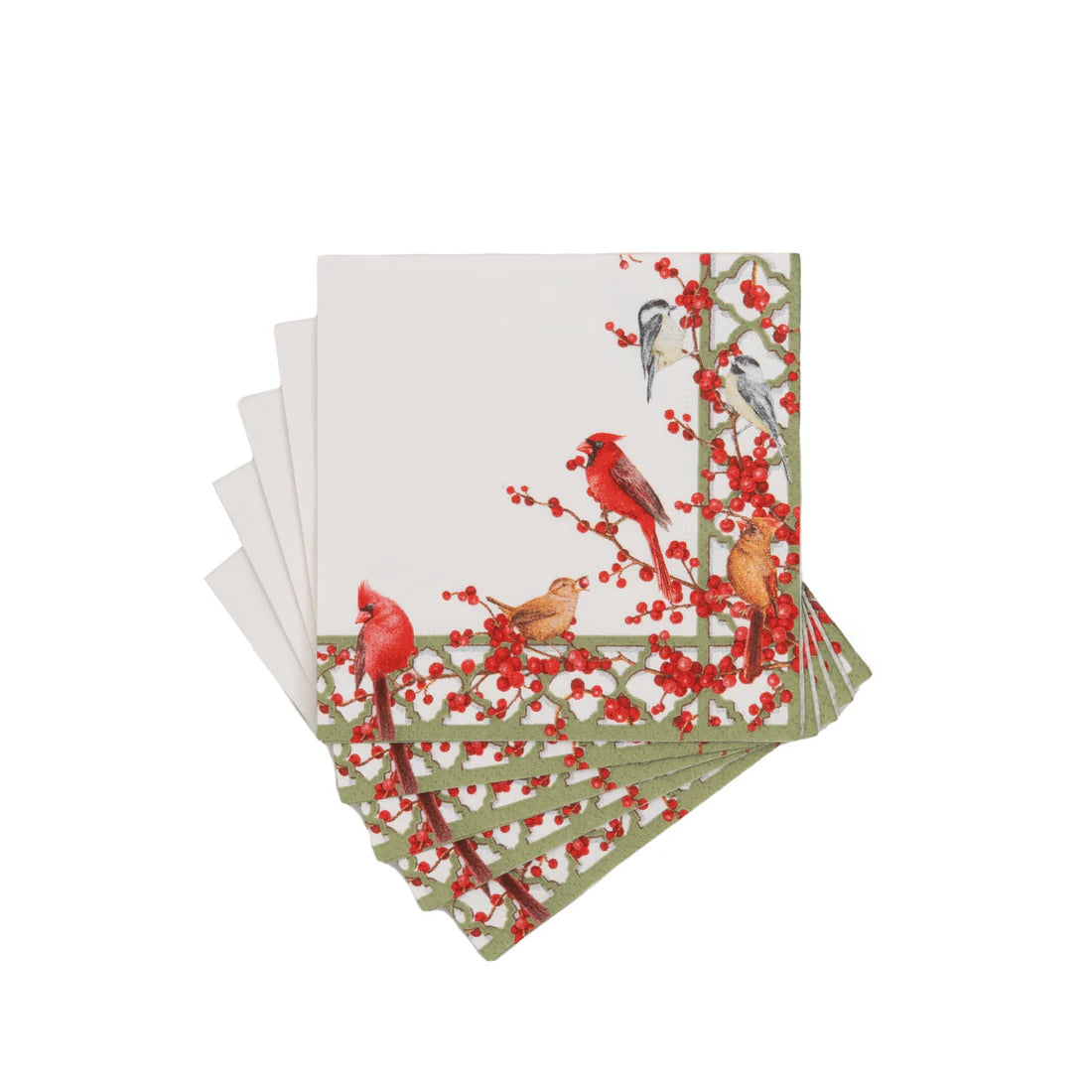 Caspari - Cocktail Napkins - Winter Birds and Berries