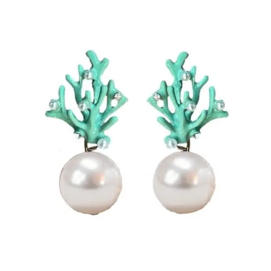 St. Armands - Mini Statement Earrings - Pearl & Turquoise Coral - Findlay Rowe Designs