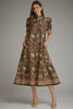 Entro - Dress - Midi Puff Sleeve High Neck - Olive - Findlay Rowe Designs