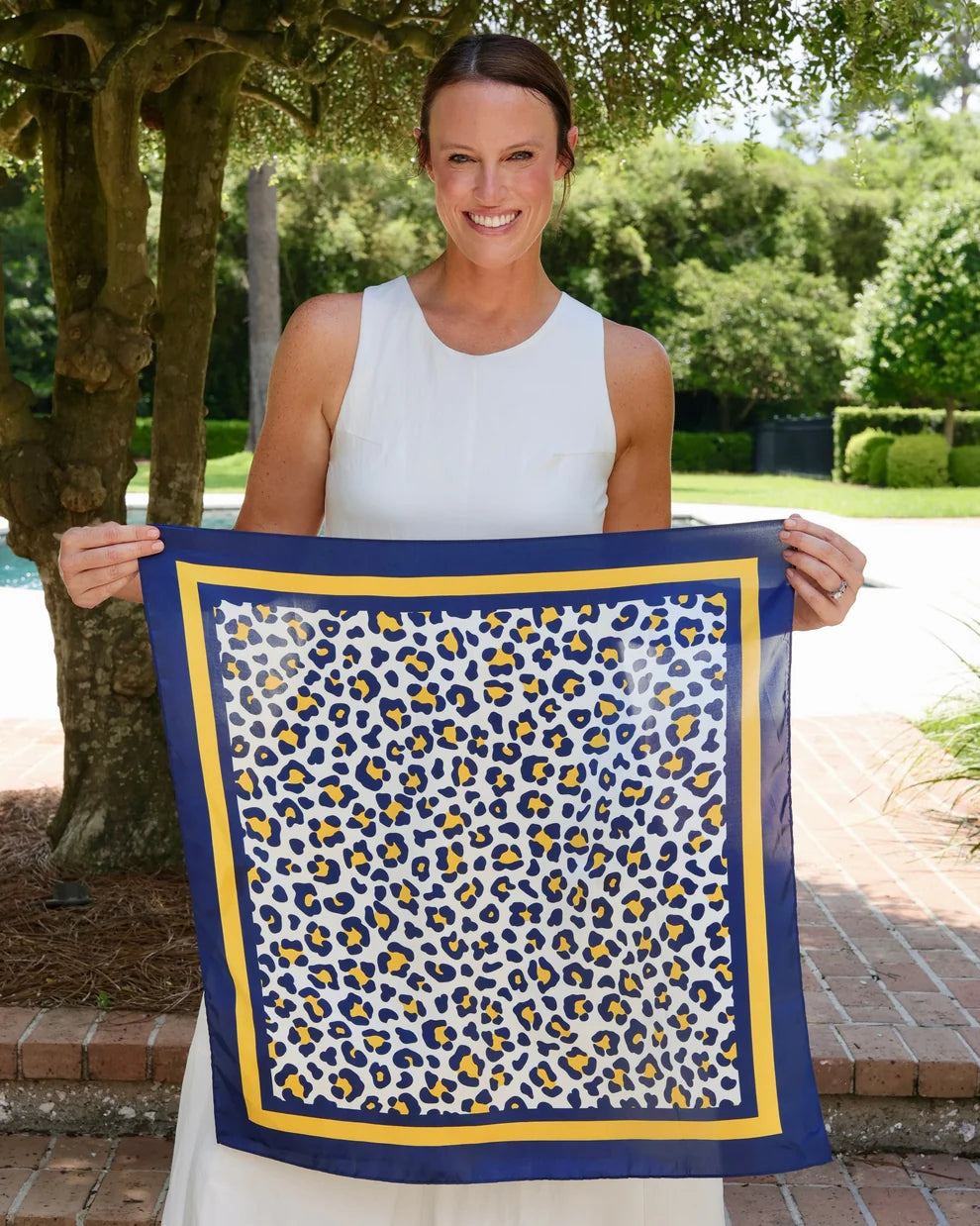 Caroline Hill - Scarf -  Meredith Spotted Navy Gold - Medium - Findlay Rowe Designs