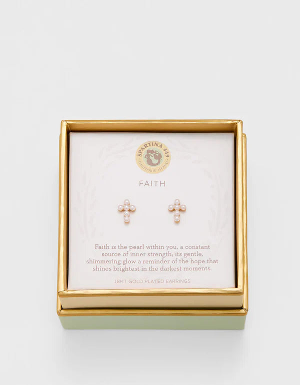 Spartina - Earrings - Sea La Vie Stud Earrings Faith-Pearl Cross - Findlay Rowe Designs