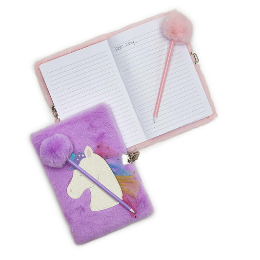 Journal - Glitter Unicorn with Lock and Pop Pom Pen - Findlay Rowe Designs