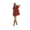 Entro - Dress - Mini Stripe V-Neck - Red Brown