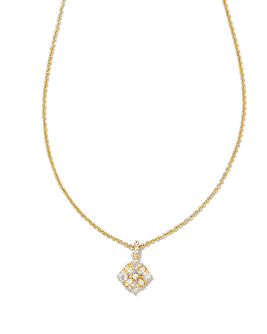 Kendra Scott -Dira Crystal Short Pendant Necklace Gold White Crystal