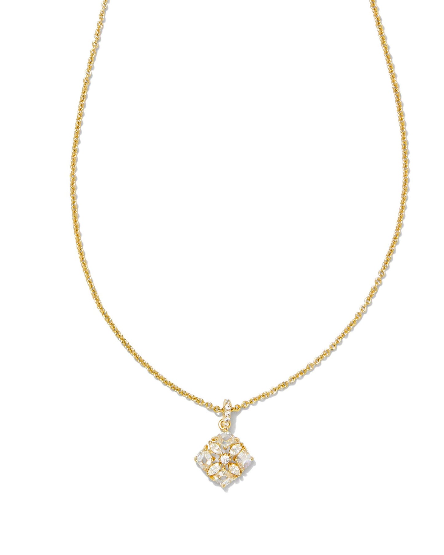 Kendra Scott -Dira Crystal Short Pendant Necklace Gold White Crystal