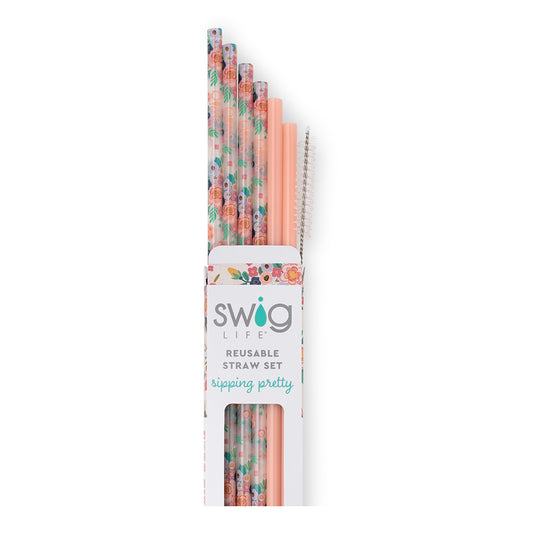 Swig - Reusable Straw Set - Full Bloom + Coral - Findlay Rowe Designs