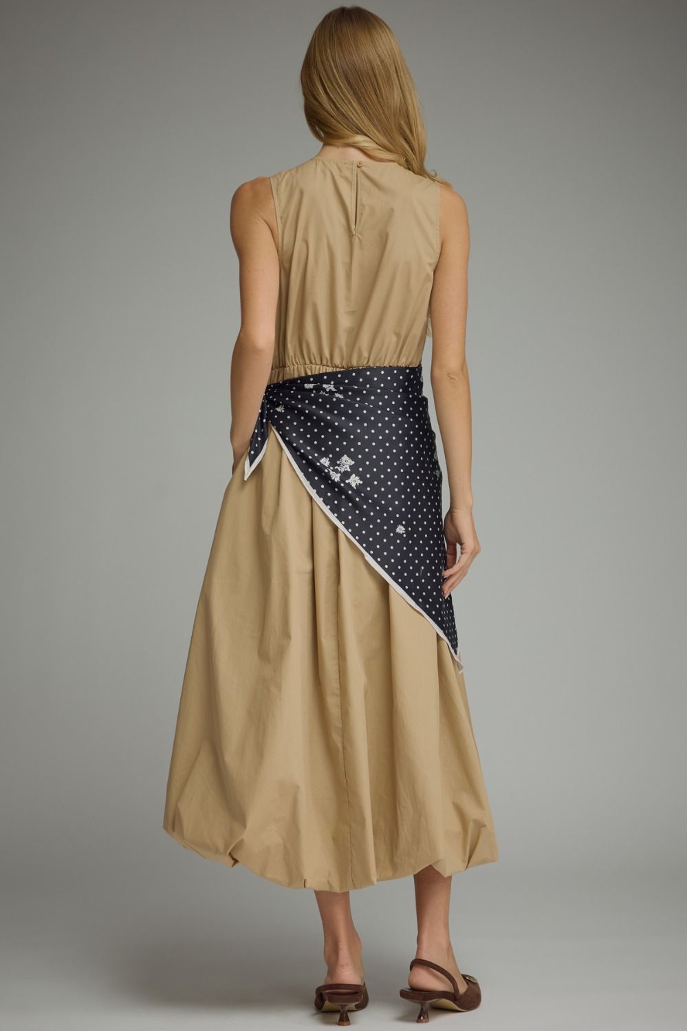 Entro - Dress - Midi - Sleeveless Scarf Overlay - Camel - Findlay Rowe Designs