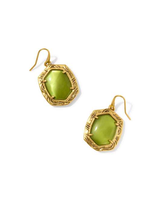 Kendra Scott - Earrings - Tiger Striped Daphne Drop - Vintage Gold Chartreuse Green Mother Of Pearl - Findlay Rowe Designs