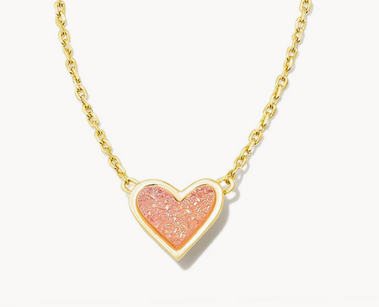 Kendra Scott- FRAMED ARI HEART SHORT PENDANT NECKLACE GOLD,  PINK DRUSY - Findlay Rowe Designs