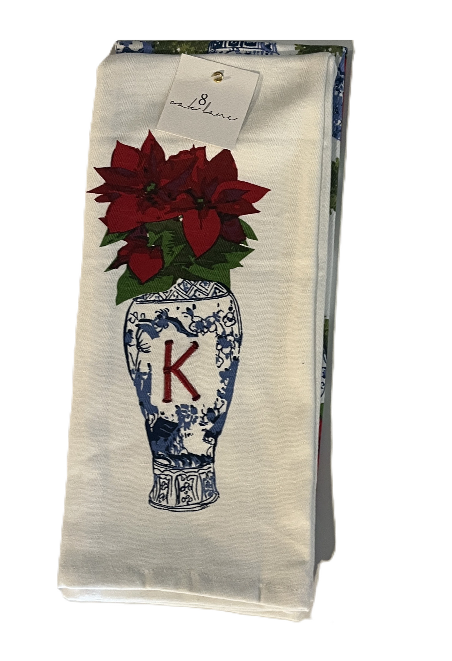 Hand Towels - Poinsettia Chinoiserie Vase - Initial