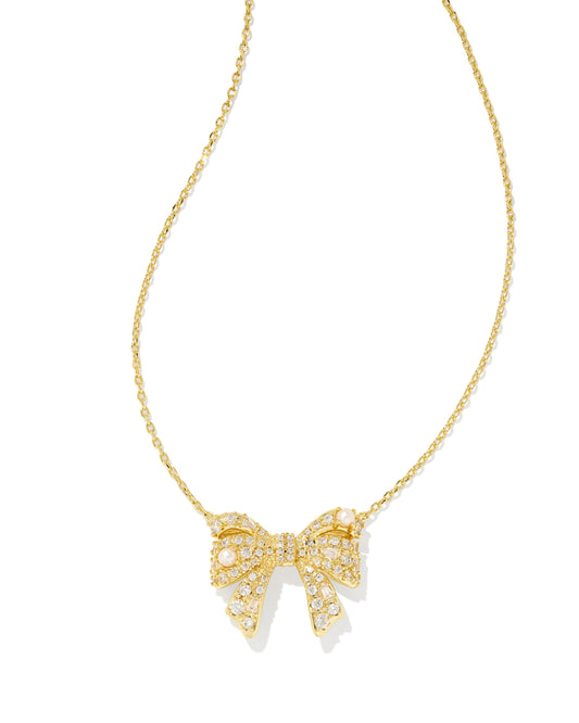 Kendra Scott - Necklace - Krista Gold Bow Short Pendant - Gold White Mix