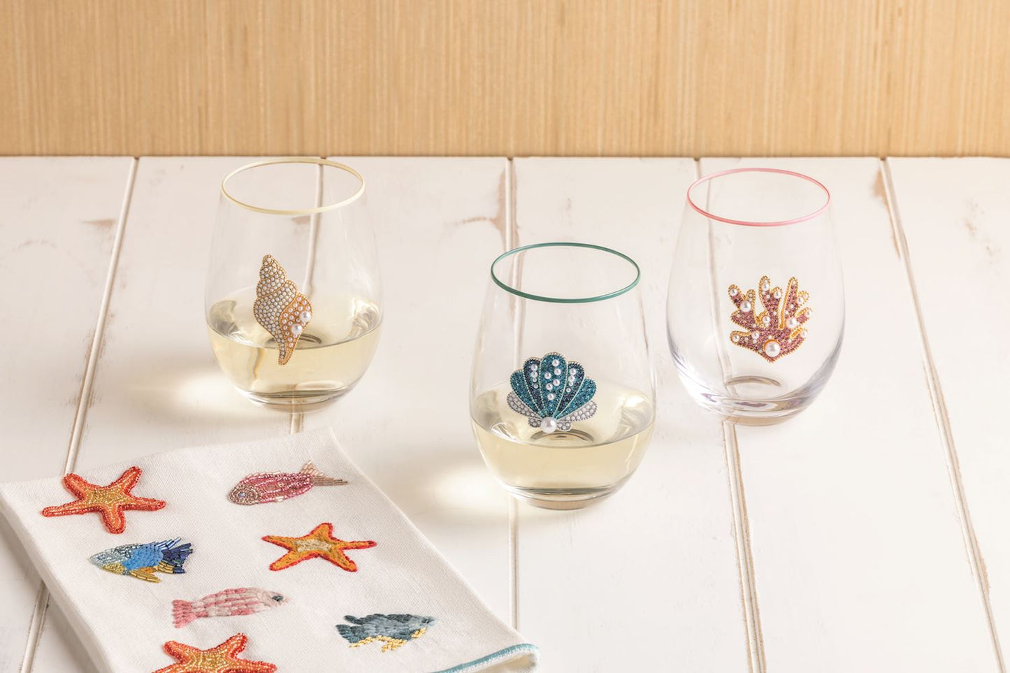 Mud Pie - Stemless Wine Glass - Beaded Sea Shell - Findlay Rowe Designs