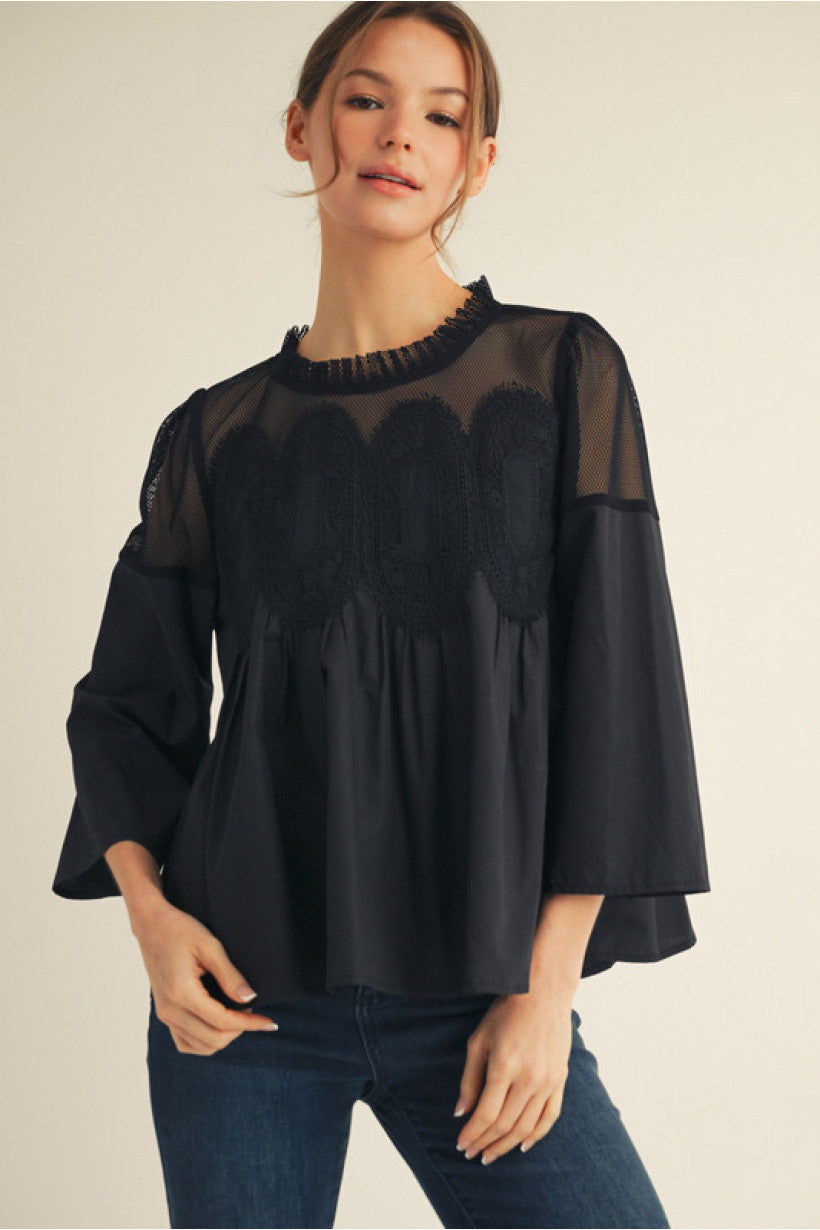 Top - Mesh Contrast - Black