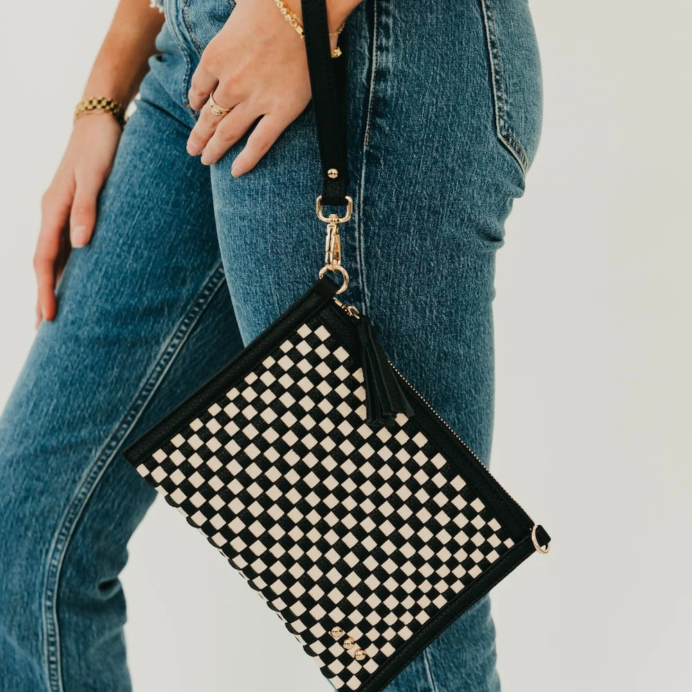 Pretty Simple Bags -  Veda Woven Crossbody Clutch - Checkered Black - Findlay Rowe Designs