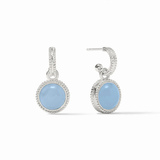Julie Vos - Earring - Fleur-de-Lis Hoop & Charm - Chalcedony Blue - Silver