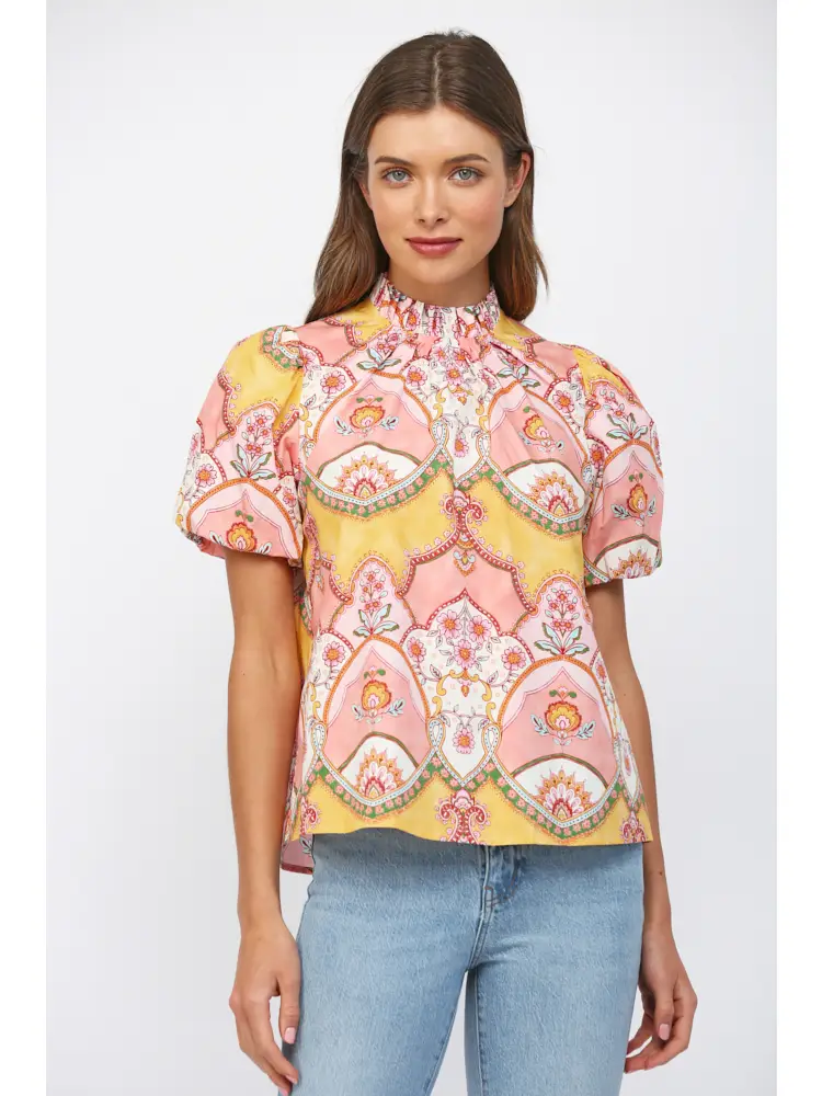 Fate - Top - High Neck Ruffle - Peach Floral - Findlay Rowe Designs