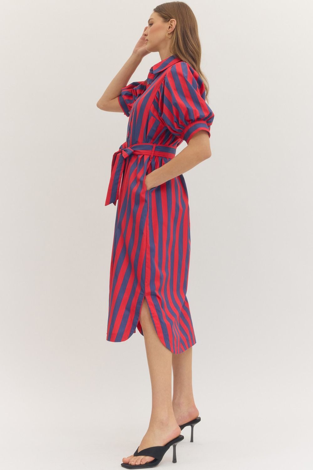 Entro - Dress - Midi Button-down Striped