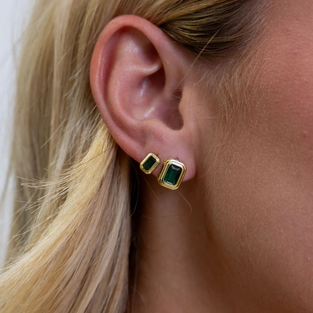 Sahira - Earrings - Clementine Emerald Bezel Studs - 10mm - Findlay Rowe Designs