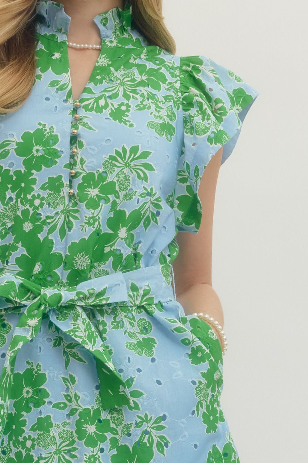Entro - Dress - Midi V-neck Flutter Sleeve - Blue - Findlay Rowe Designs