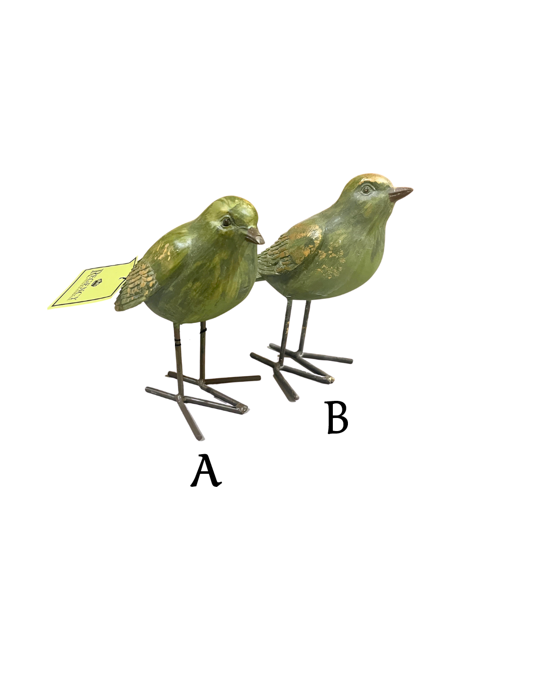 Figurine - Resin Bird Metal Feet - Green Assorted